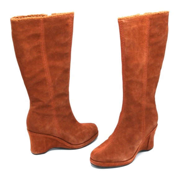 VICTORIA’S SECRET x COLIN STUART Suede Boots Wedge Heel Rust Cognac - Picture 4 of 9